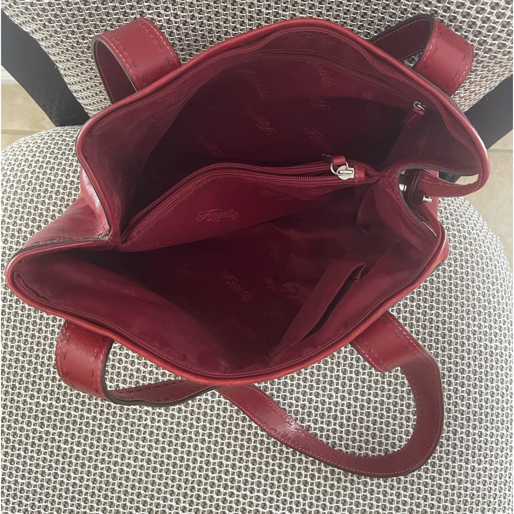 Vintage Fossil Red Leather Shoulder HandBag - Picture 2 of 8